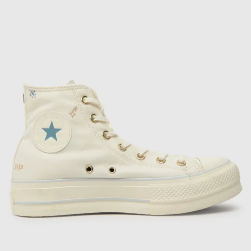 Converse All Star Lift Hi Tiny Tattoos Trainers In White & Pl Blue