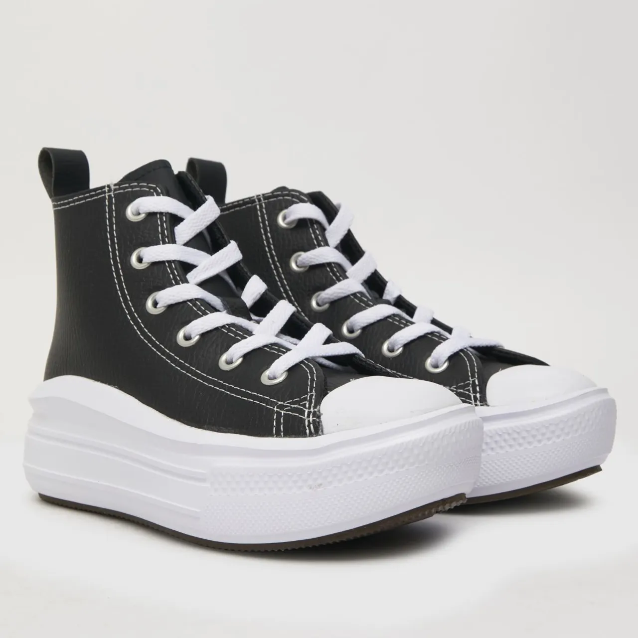 Converse Black All Star Hi Move Leather Girls Junior Trainers
