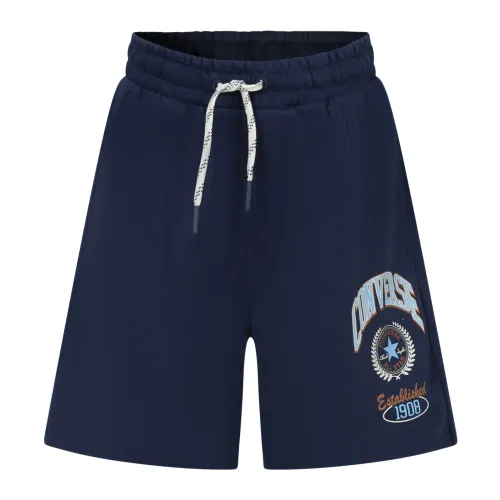 Converse , Blue Sports Shorts with Logo Print ,Blue unisex, Sizes: