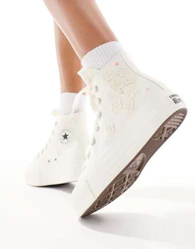 Converse Lift organza flower trainers with chunky laces in cream-White