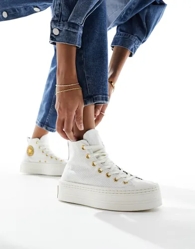 Converse Modern Lift Hi twill trainers with gold details in cream-White