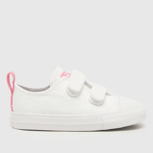 Converse White & Pink all Star lo 2v Easy-on Girls Toddler Trainers