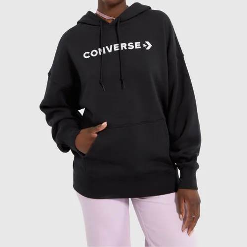Converse Wordmark Fleece Hoodie In Black