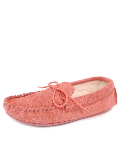 Coopers Ladies Outdoor Moccasin Suede Leather Pink Womens Slippers