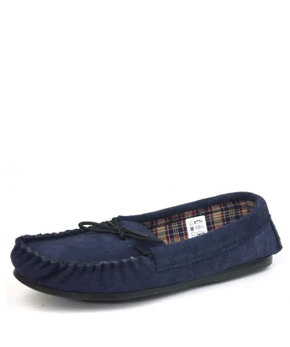 Coopers Outdoor Moccasins Suede Leather Navy Mens Slippers