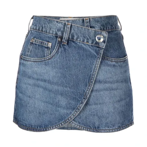 Coperni , Asymmetric Button Denim Mini Skirt ,Blue female, Sizes: