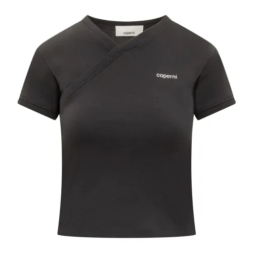 Coperni , Short V-Neck T-Shirt with Logo ,Black female, Sizes: