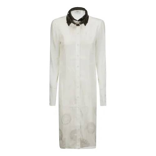 Coperni , V-silk Midi Dress with Leather Collar ,White female, Sizes: