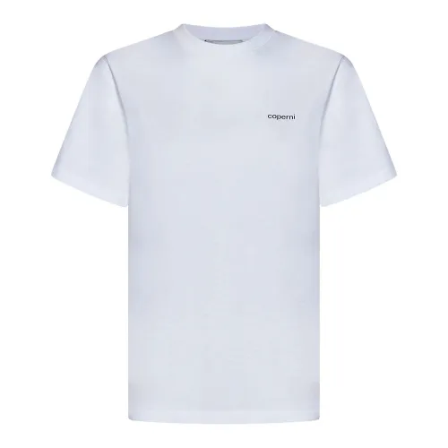 Coperni , White Ribbed T-shirts and Polos with Black Logo Print ,White female, Sizes: