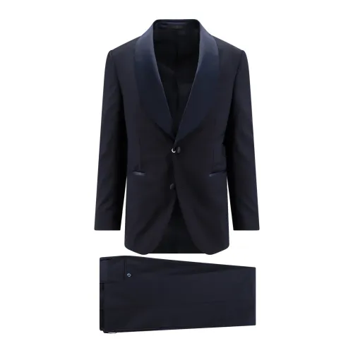 Corneliani , Blue Satin Lapel Suit ,Blue male, Sizes: