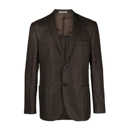 Corneliani , Checked cashmere blazer ,Brown male, Sizes: