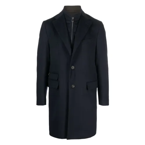 Corneliani , Detachable Wool Coat with Button Closure ,Blue male, Sizes: