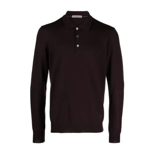 Corneliani , Knitted Wool Polo Shirt ,Red male, Sizes: