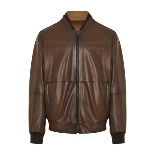 Corneliani , Leather bomber jacket ,Brown male, Sizes: