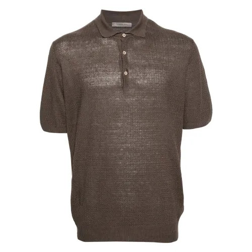 Corneliani , Linen Polo Shirt 100% Made in Italy ,Brown male, Sizes: