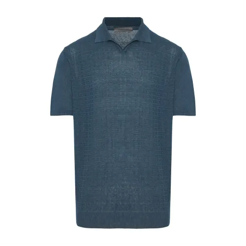 Corneliani , Linen Polo Shirt Made in Italy ,Blue male, Sizes: