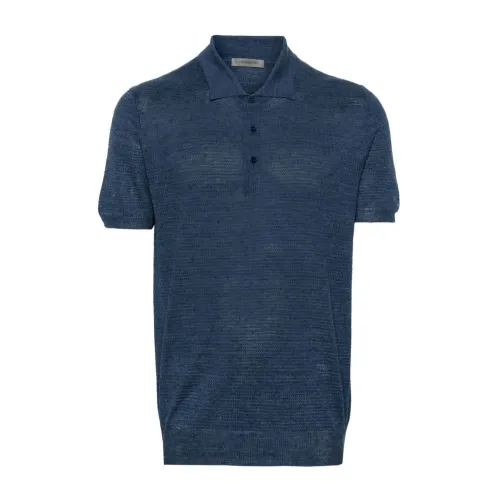 Corneliani , Linen Silk Polo Shirt ,Blue male, Sizes: