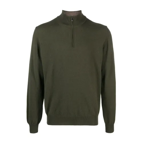 Corneliani , Wool/cashmere half-zip Turtleneck ,Green male, Sizes: