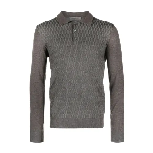 Corneliani , Wool knitted polo shirt ,Gray male, Sizes: