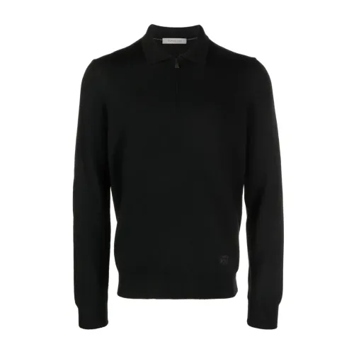 Corneliani , Wool Zip Polo Shirt, 100% Virgin Wool ,Black male, Sizes: