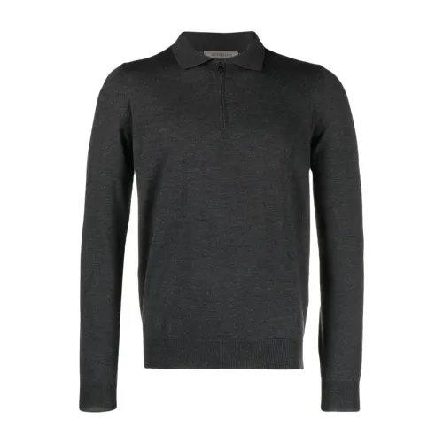 Corneliani , Wool Zip Polo Shirt ,Gray male, Sizes: