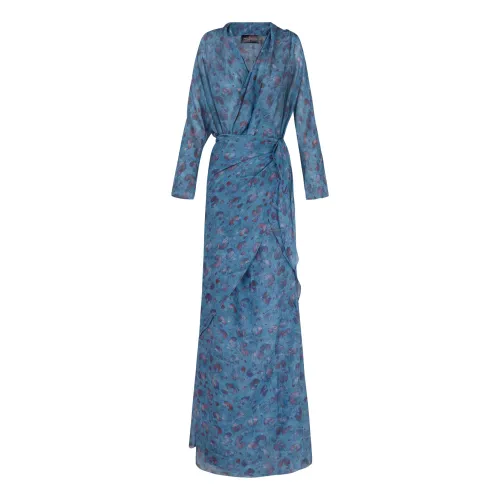 Cortana , Sophia, silk island print dress ,Blue female, Sizes: