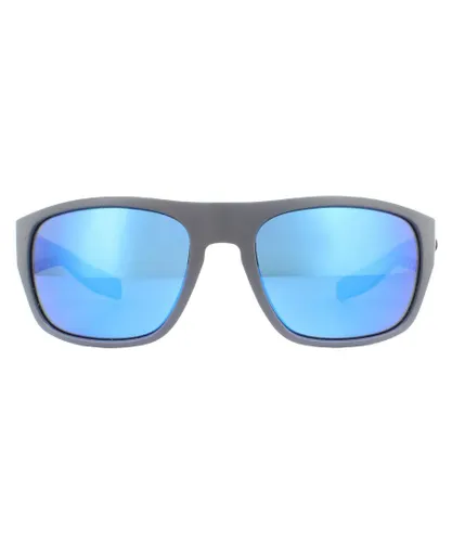 Costa Del Mar Wrap Mens Matte Grey Blue Mirror Polarized Glass Sunglasses - One