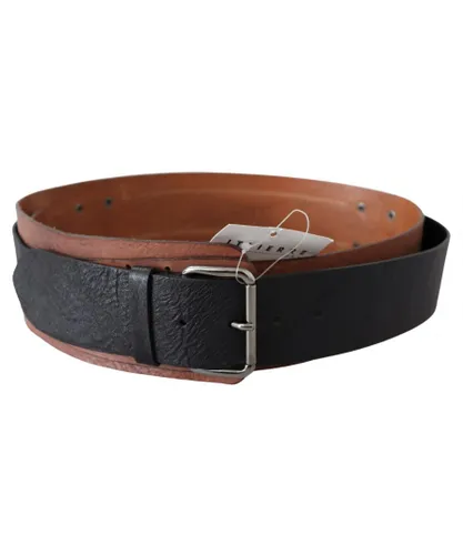 Costume National WoMens Black Brown Leather Wide Silver Buckle Belt
