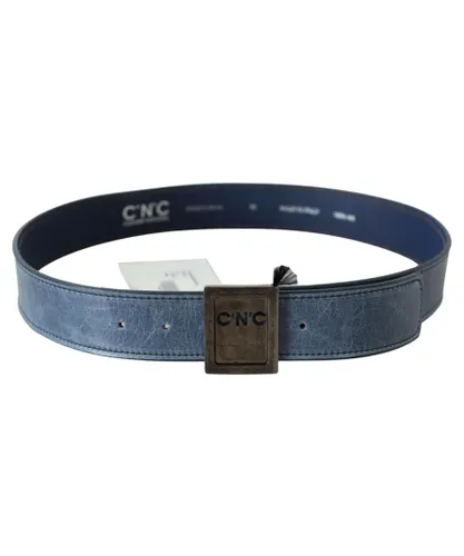 Costume National WoMens Blue Normal Leather Logo Buckle Belt