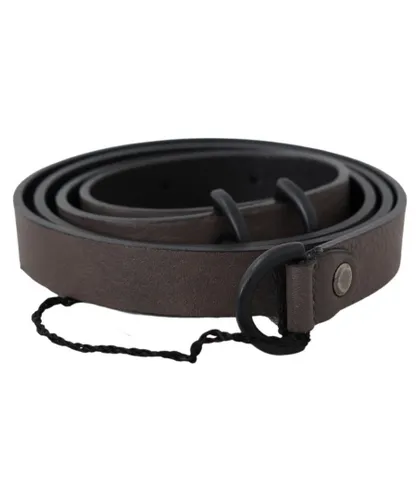 Costume National WoMens Brown Leather Skinny Round Buckle Belt
