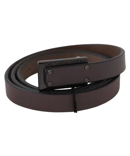 Costume National WoMens Brown Leather Tactical Logo Buckle Dark