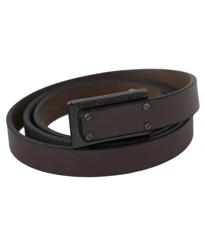 Costume National WoMens Brown Leather Tactical Logo Screw Buckle Belt Linen