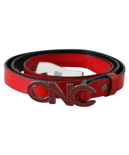 Costume National WoMens Red Black Reversible Leather Logo Buckle Belt