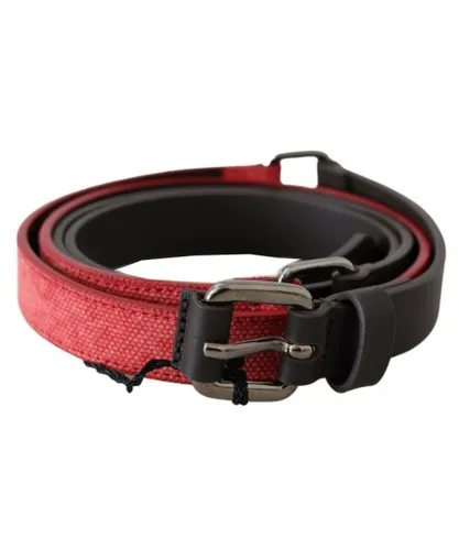 Costume National WoMens Red Brown Leather Silver Logo Buckle Waist Belt