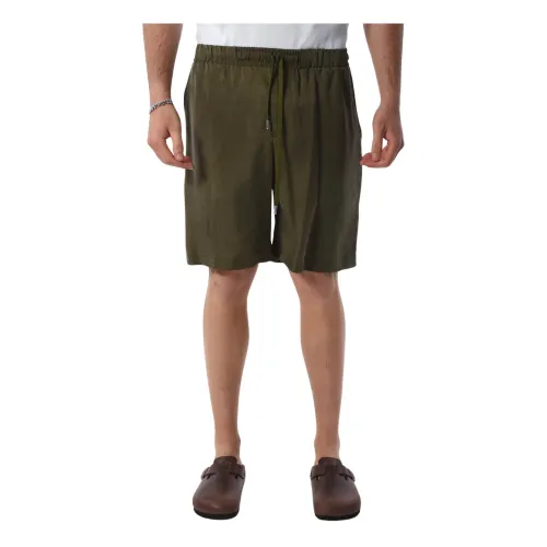 Costumein , Cupro Bermuda Shorts with Elastic Waist ,Green male, Sizes: