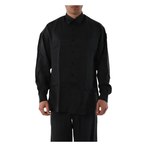 Costumein , Silk Shirt with Classic Collar ,Black male, Sizes:
