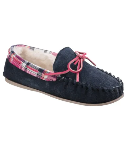 Cotswold Womens/Ladies Kilkenny Classic Fur Lined Moccasin Slippers (Navy) Suede