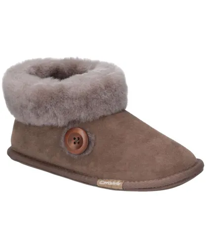Cotswold Womens/Ladies Wotton Suede Sheepskin Slipper Boots (Mushroom) - Brown