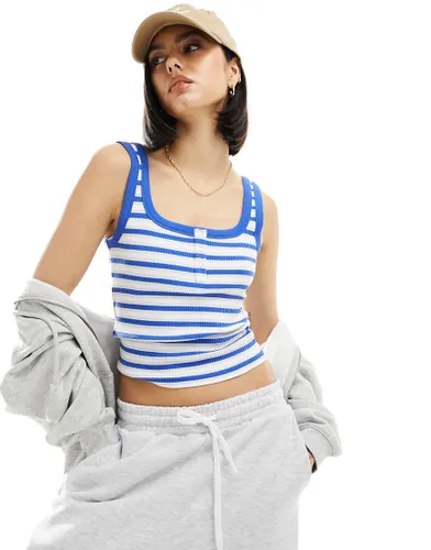 Cotton On henley crop tank with button front in blue stripes