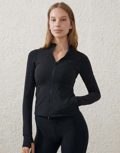 Cotton:On Active core zip through long sleeve top in black