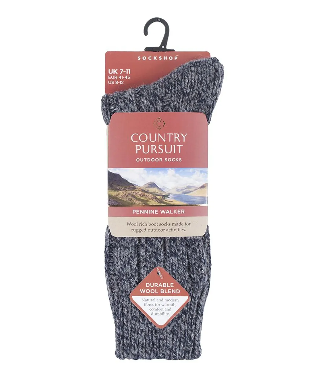Country Pursuit PENNINE WALKER - Mens Heavy Kntted Wool Hiking Socks for Walking - Dark Grey