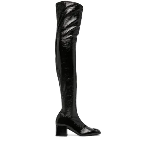 Courrèges , Black Leather Knee-High Boots ,Black female, Sizes: