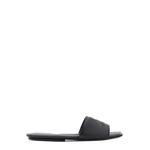 Courrèges , Black Leather Sandals with Logo ,Black female, Sizes: