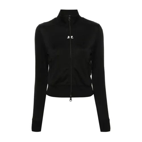 Courrèges , Black Logo Zip Jacket High Collar ,Black female, Sizes: