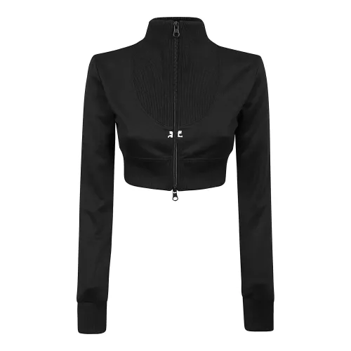Courrèges , Black Rib Cropped Jacket ,Black female, Sizes: