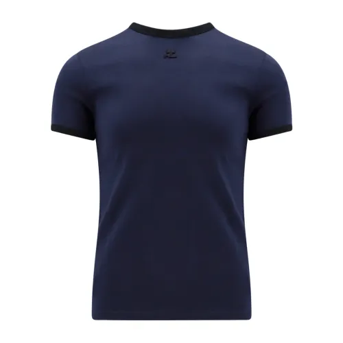 Courrèges , Blue Crew-neck T-Shirt with Logo ,Blue male, Sizes: