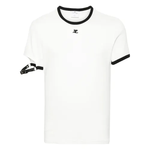 Courrèges , Buckle-Detail Logo-Patch T-Shirt ,White male, Sizes:
