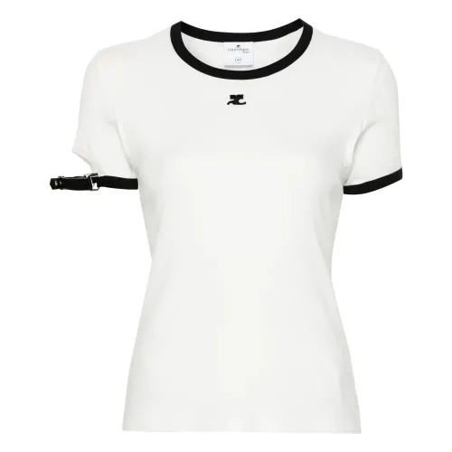 Courrèges , Buckle Logo-Patch T-Shirt ,White female, Sizes:
