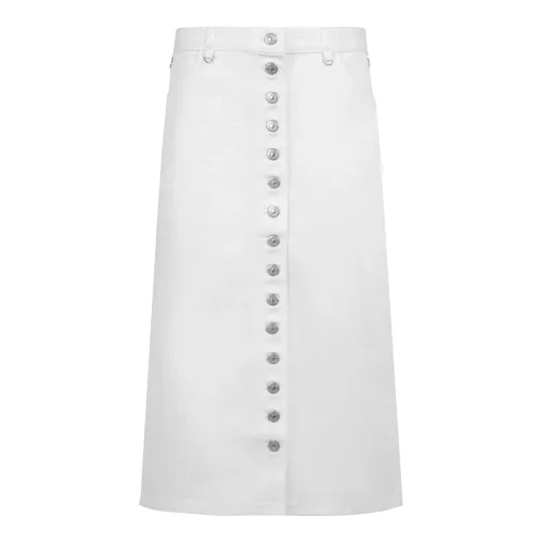 Courrèges , Denim Skirt with Back Slit and Silver Buttons ,White female, Sizes: