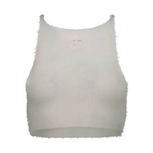 Courrèges , Embroidered Logo White Crop Top ,White female, Sizes: